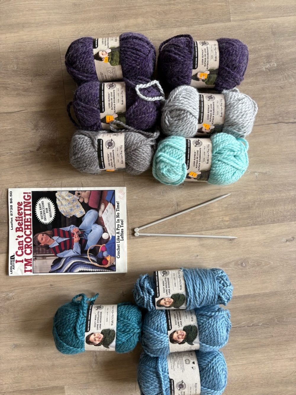 Assorted 10 alpaca wool acrylic blend Yarn Bundle with Crochet Book and Needles